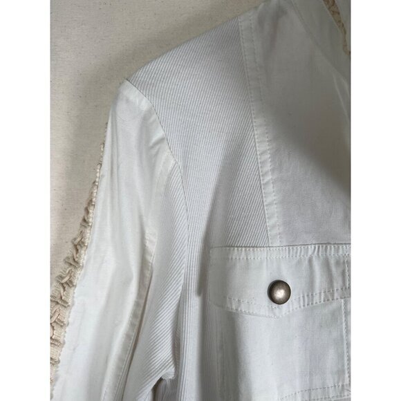 Zenergy Womens Size 0 White Zipper Jacket Top Knit insert Lace Embroidered Trim - Picture 7 of 12